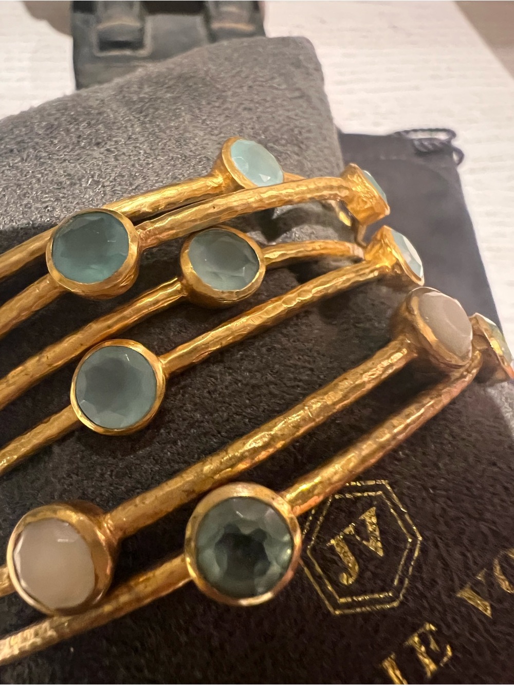 Julie Vos Gold Milano Luce Bangle Stack with Blue, Green and White Stones - Picture 2 of 6